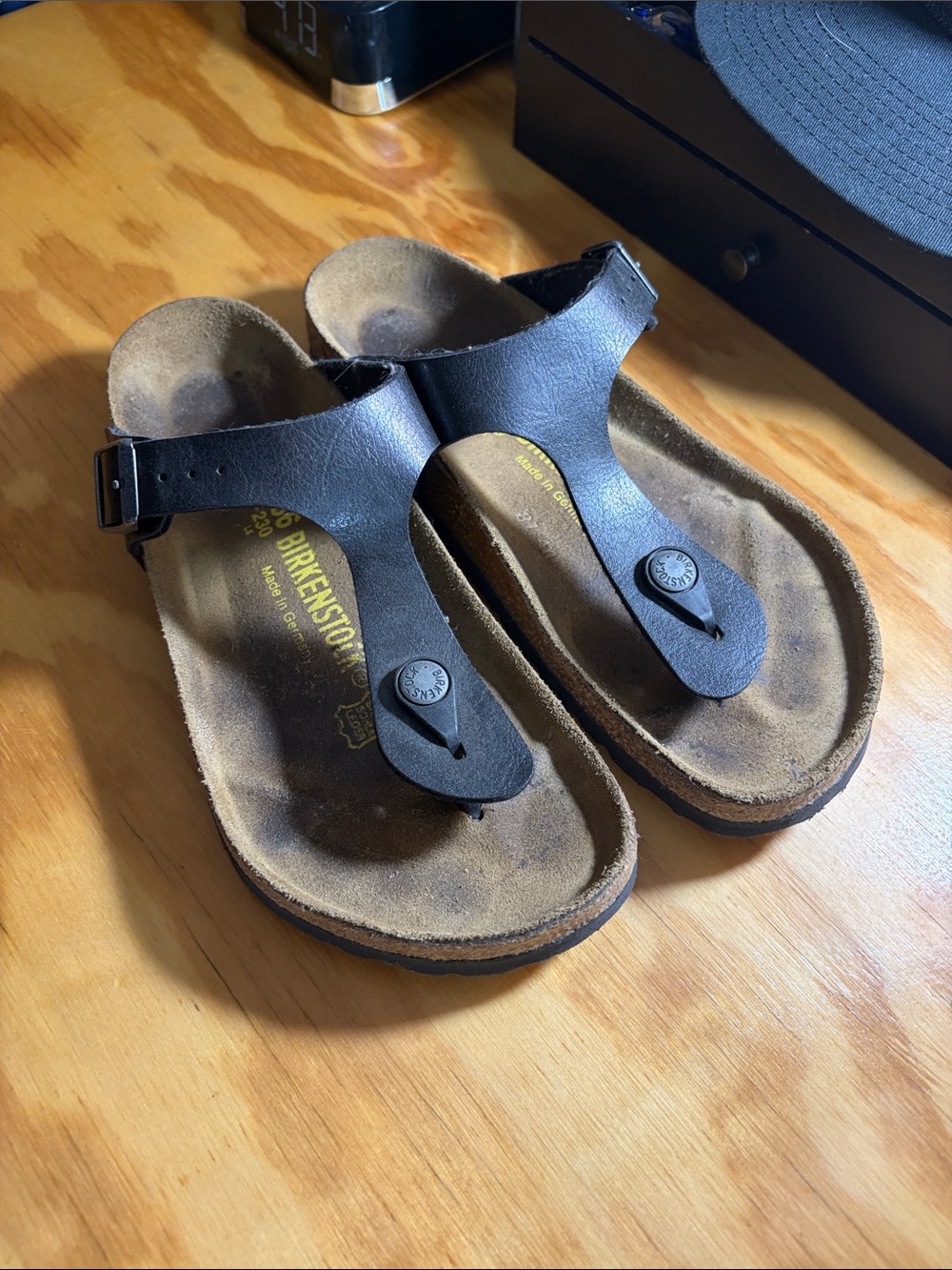 Birkenstocks Women Black Leather Thong Sandals